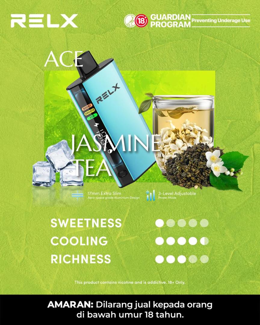 Relx Ace 30000 Puffs, Jasmine Tea flavor, Vape Malaysia - Vapelala