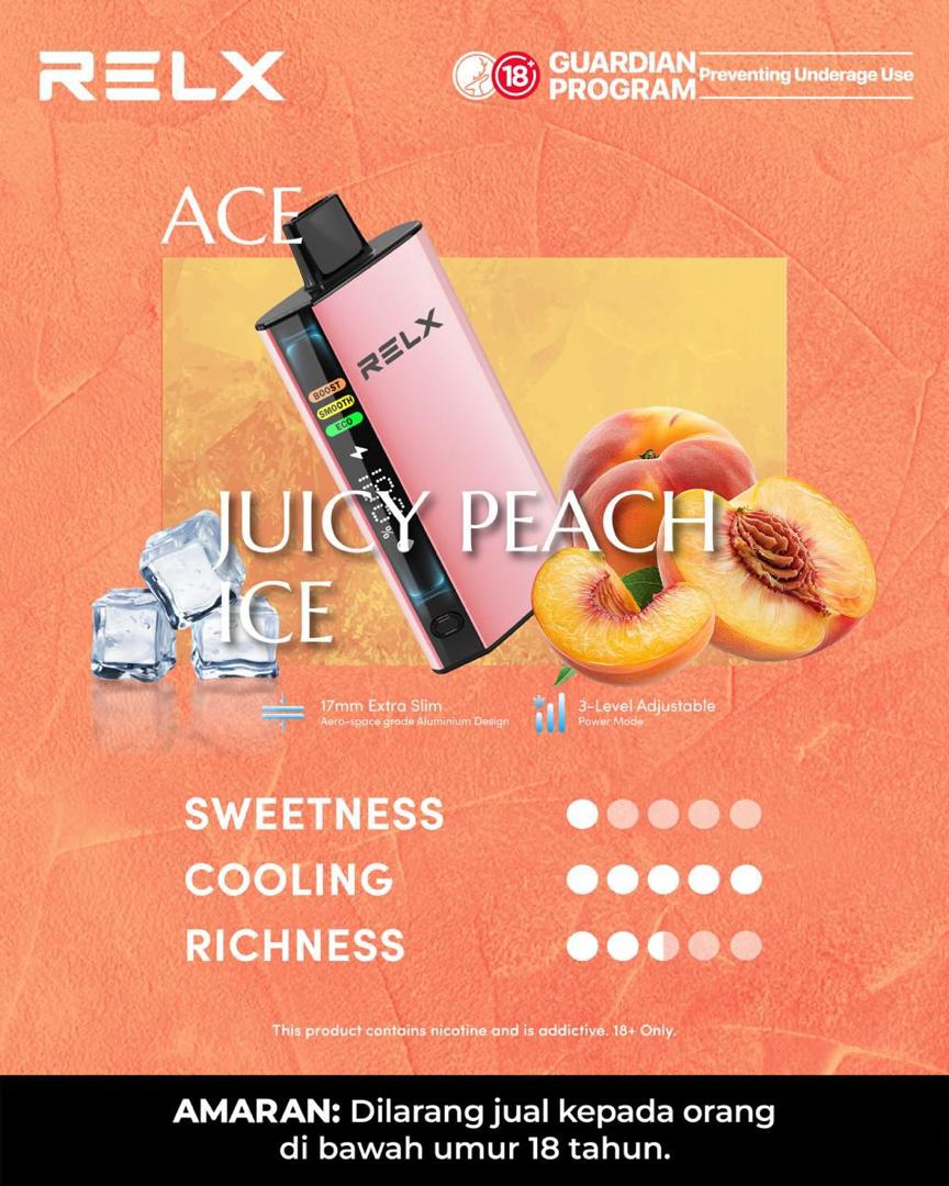 Relx Ace 30000 Puffs, Juicy Peach Ice flavor, Vape Malaysia - Vapelala