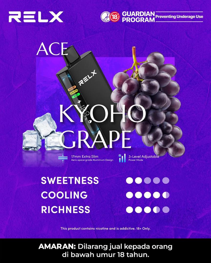 Relx Ace 30000 Puffs, Kyoto Grape flavor, Vape Malaysia - Vapelala