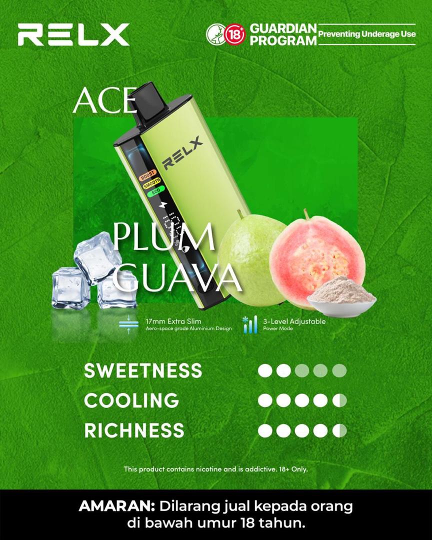 Relx Ace 30000 Puffs, Plum Guava flavor, Vape Malaysia - Vapelala