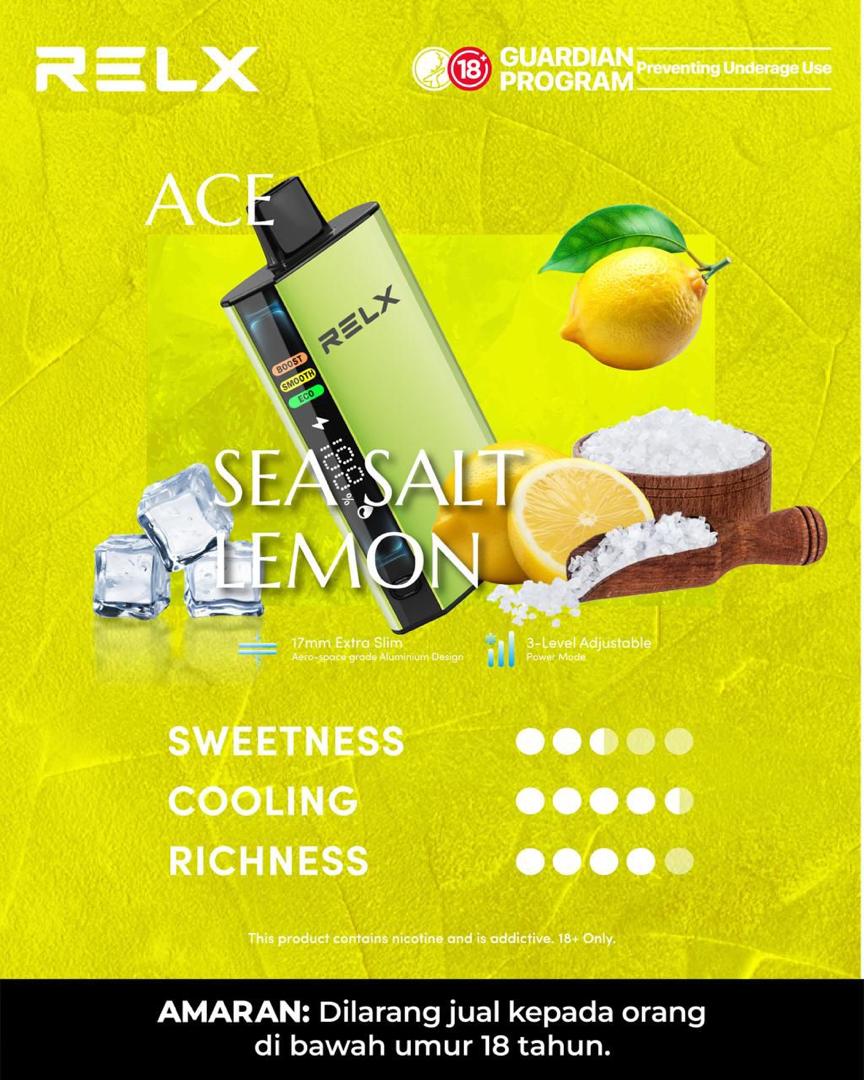 Relx Ace 30000 Puffs, Sea Salt Lemon flavor, Vape Malaysia - Vapelala