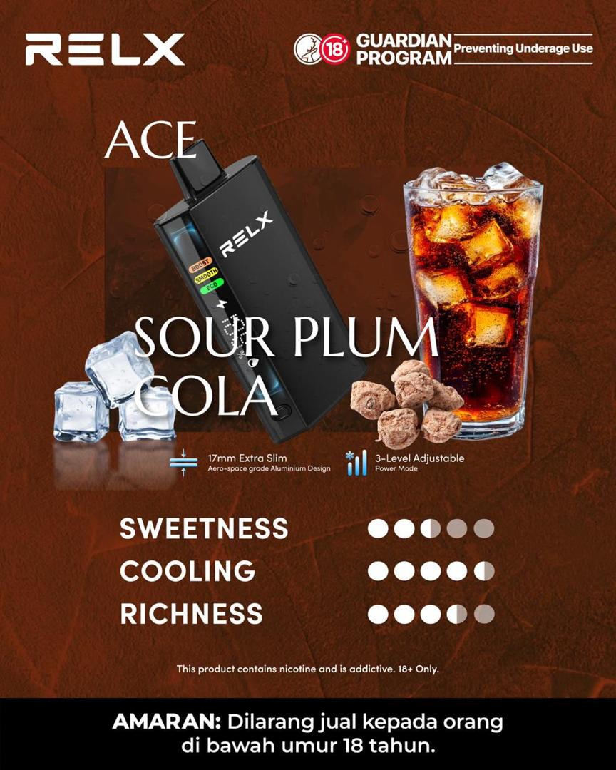 Relx Ace 30000 Puffs, Sour Plum Cola flavor, Vape Malaysia - Vapelala