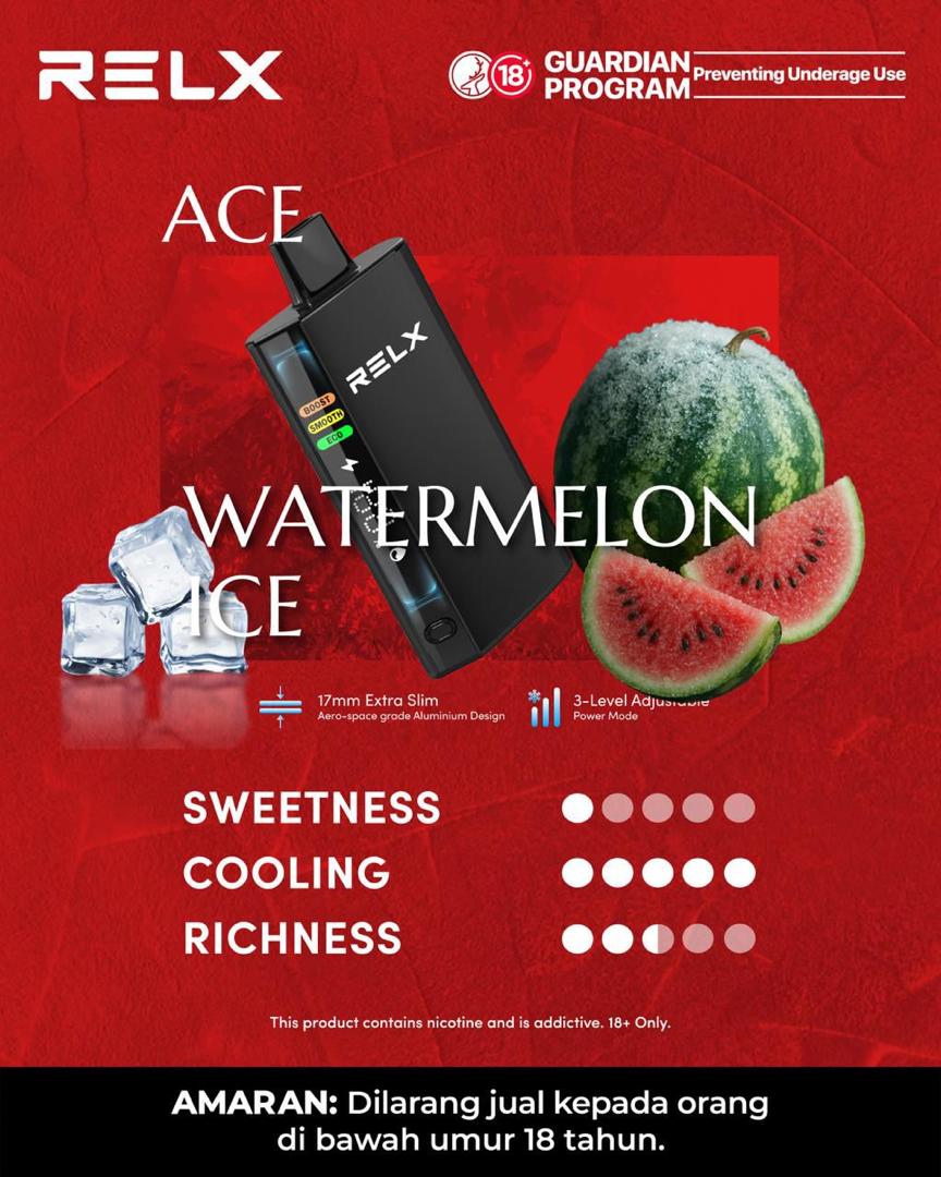 Relx Ace 30000 Puffs, Watermelon Ice flavor, Vape Malaysia - Vapelala