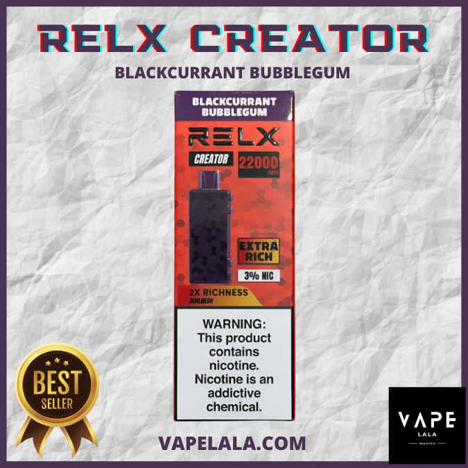 RELX Creator 22000 Blackcurrant Bubblegum pod flavour in Malaysia