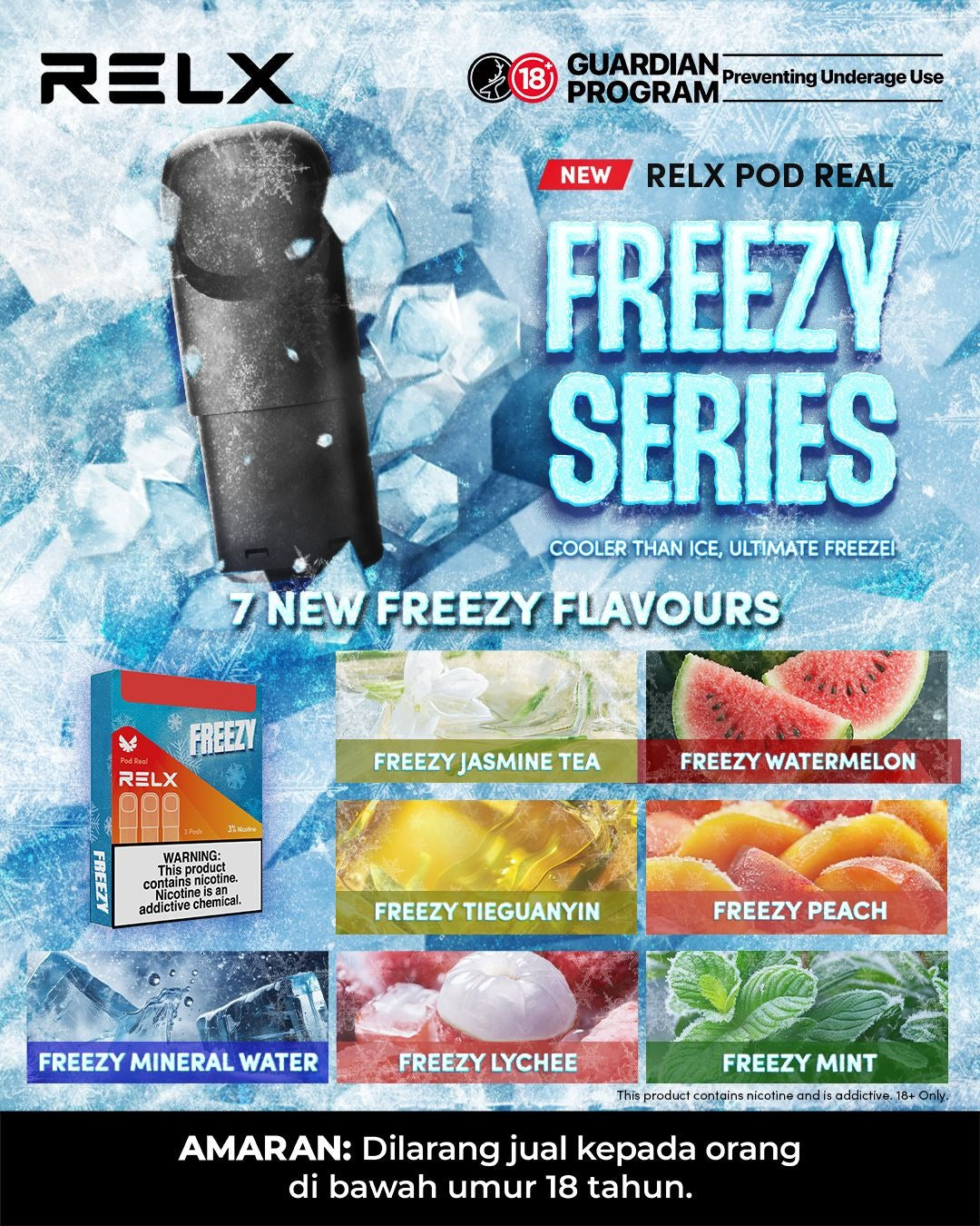 Relx Pod Real Infinity, Freezy Mineral Water flavor, Vape Malaysia - Vapelala