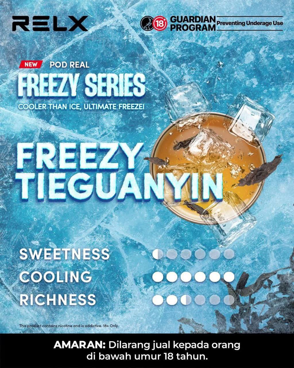 Relx Pod Real Infinity, Freezy Tieguanyin flavor, Vape Malaysia - Vapelala